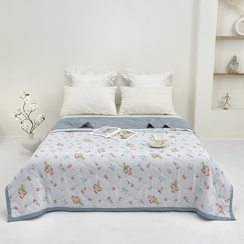 约克罗兰 超柔水洗棉波纹夏被AB双面印花YK5202 蓝色妖姬 200*230cm