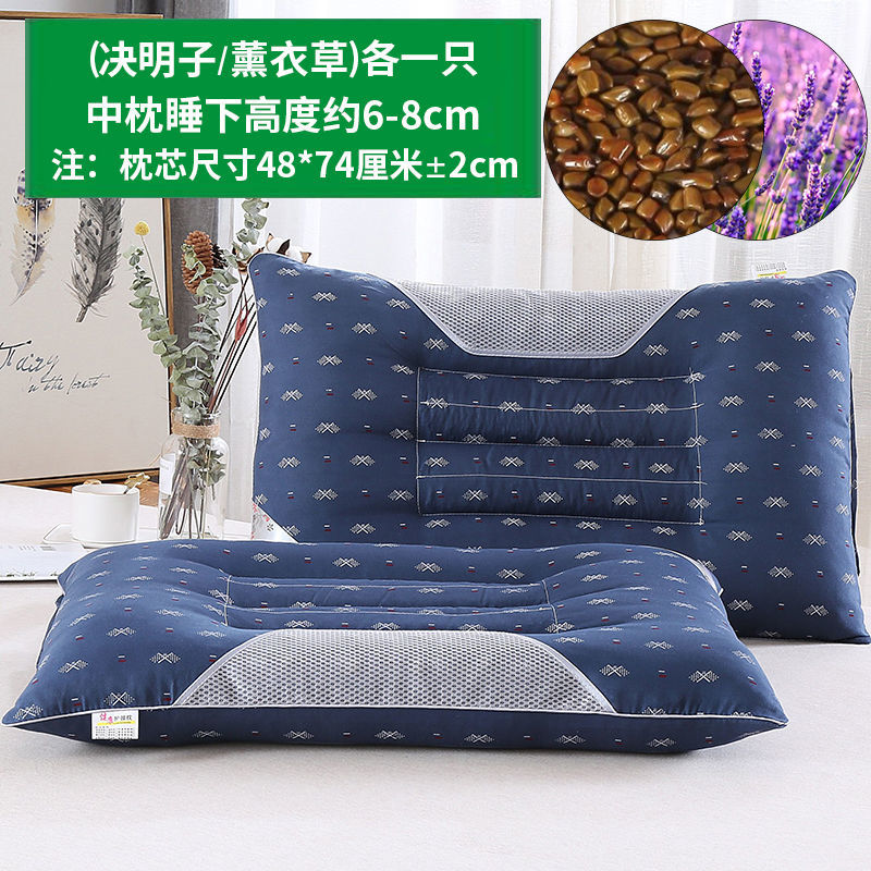 南极人【一对装】决明子枕头枕芯成人家用枕学生枕头芯套装 【枕芯一对】+枕套一对 (决明子#薰衣草)藏青48*74中枕