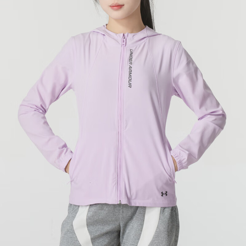 安德玛(Under Armour)女装新款运动服健身训练舒适透气休闲防风外套梭织连帽夹克1377043-543 ZP高清大图