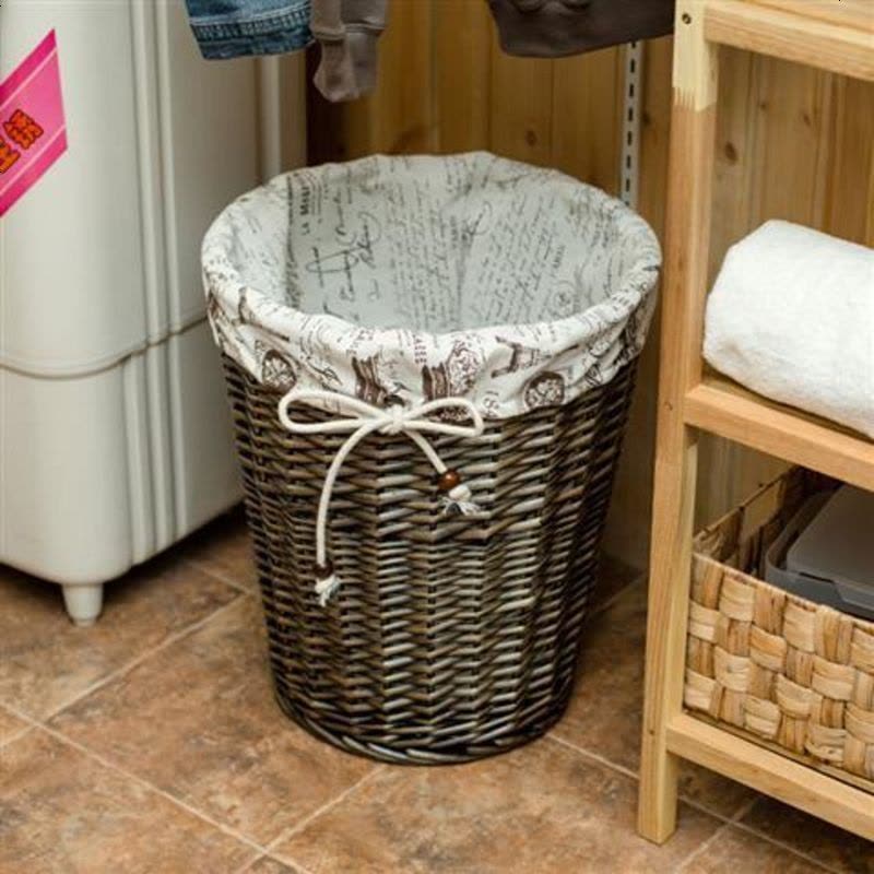 衣服篓脏衣篮藤编带盖衣物玩具收纳筐储物框子家用浴室编织脏衣桶 [灰黑色磨光筐]巴黎铁塔布 ★三号无盖★图片