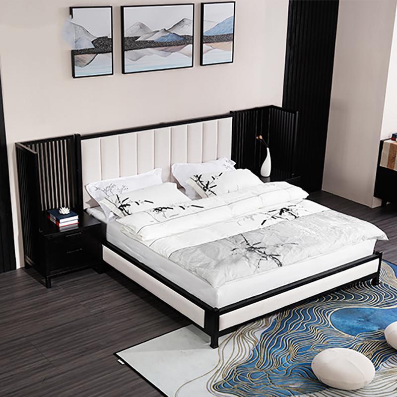 新中式实木床现代简约15米18婚床主卧双人床禅意床酒店定制家具