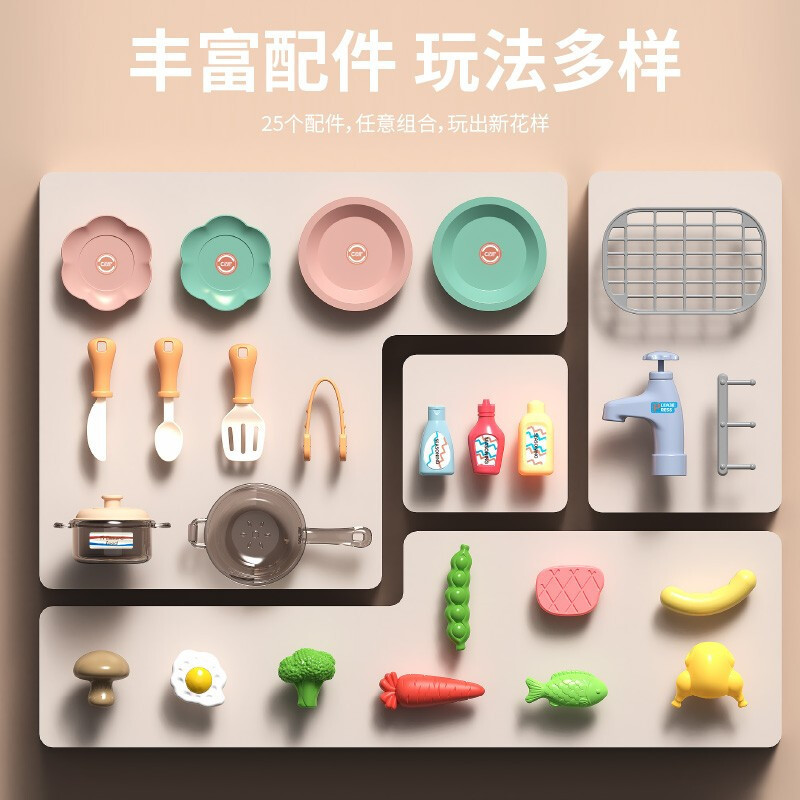 过家家厨房玩具煮饭手推车烧烤抖音同款购物车厨房餐具仿真玩具(916AH红色车)