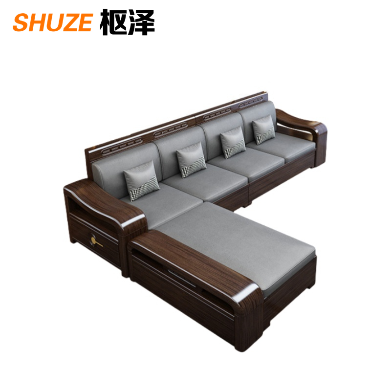 枢泽 沙发 客厅沙发 四人位+贵妃榻 套高清大图