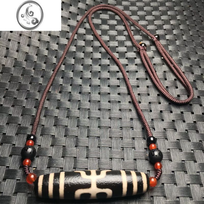 jimi藏传玛瑙九眼天珠吊坠西藏真品藏式佛珠挂饰项链男女锁骨链毛衣链