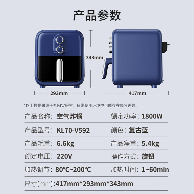 九阳(Joyoung)ZMD九阳空气炸锅家用可视多功能一体全自动电炸锅[7L双旋可视免翻面] KL70-V592高清大图