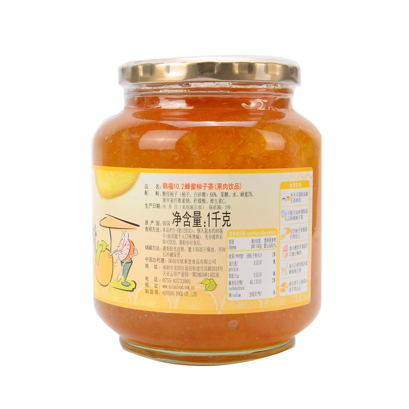 韩国原装进口 韩福10.2 蜂蜜柚子茶1000g /罐 冲饮罐装 果肉冲饮品果酱冲泡饮品 水果茶冲饮 蜂蜜柚子茶