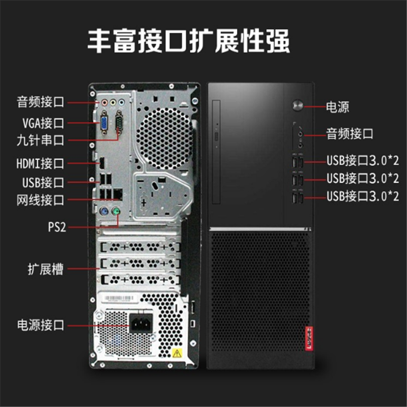 联想(Lenovo) 扬天M6610D台式电脑 21.5寸显示器 I5-9400 4G 1T+128G WIN10 定制