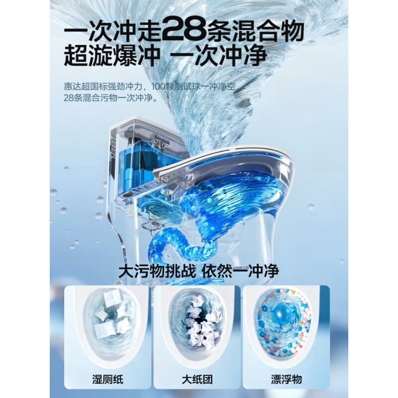 惠达(HUIDA)- 6628 无棱抗菌马桶家用大管径坐便器轻音冲防臭可移位座便器高清大图