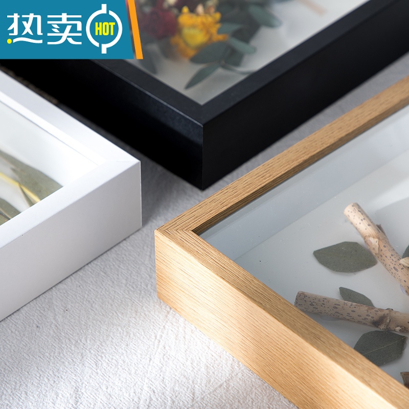 敬平立体中空标本框diy手工相框摆台蝴蝶昆虫粘土干花保存展示画框架 黑色中空3cm[不含植物标本] 8寸(15.2*20高清大图
