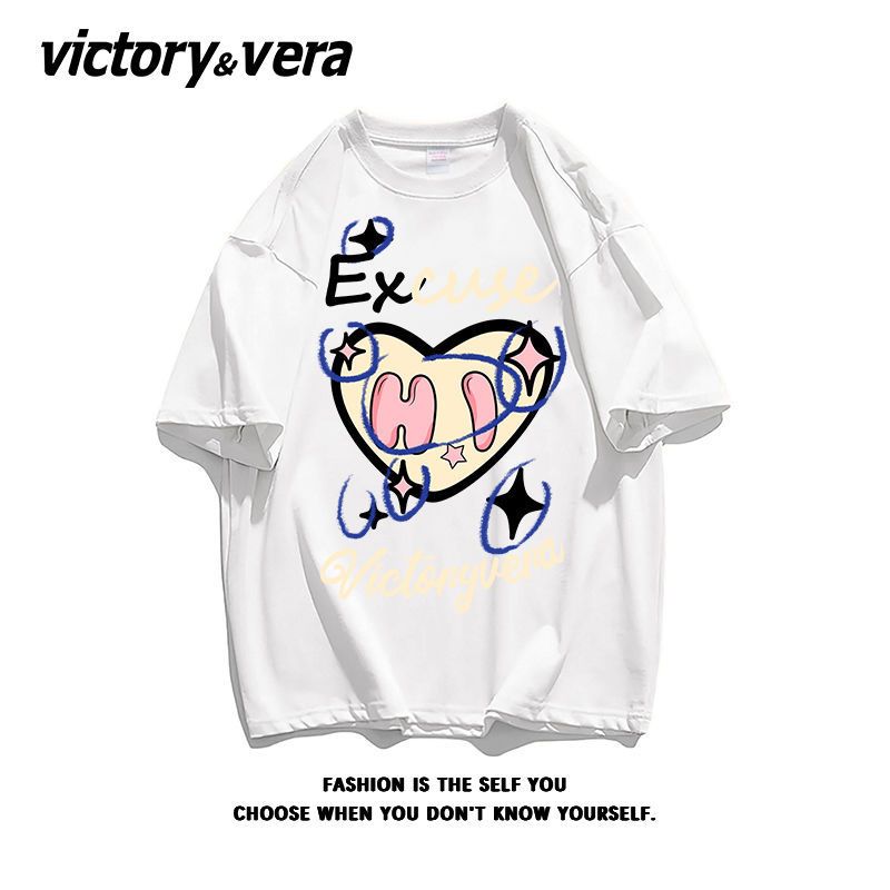VICTORYVERA高街慵懒风短袖ins炸街T恤女2022小众纯棉宽松上衣夏