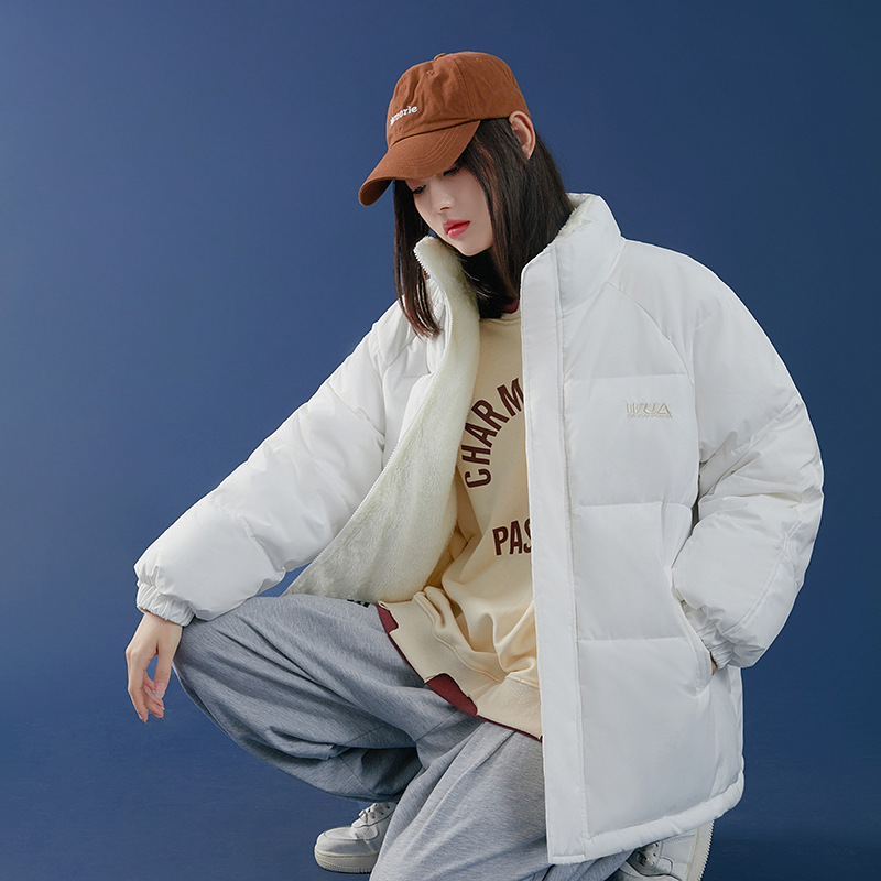 新款上架两面穿羽绒棉服女短款秋冬韩版宽松棉衣2023新款棉袄 白色 XL