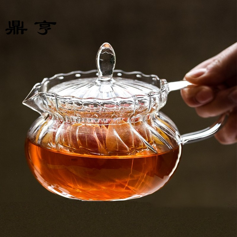 鼎亨欧式复古条纹玻璃壶 煮泡水果茶壶 加热炉 耐高温茶具套装 带