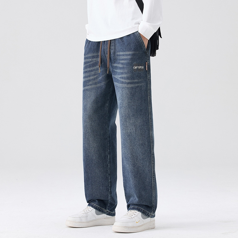 极简风男生牛仔裤高级感直筒经典斜插口袋宽松百搭高街复古阔腿裤