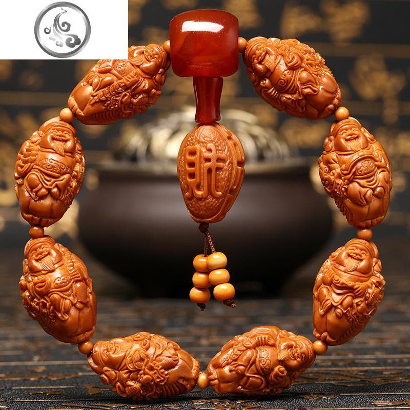 上善橄榄核手串核手串链文玩手串男女款南苏工精工刻八大财神 JiMi手链图片