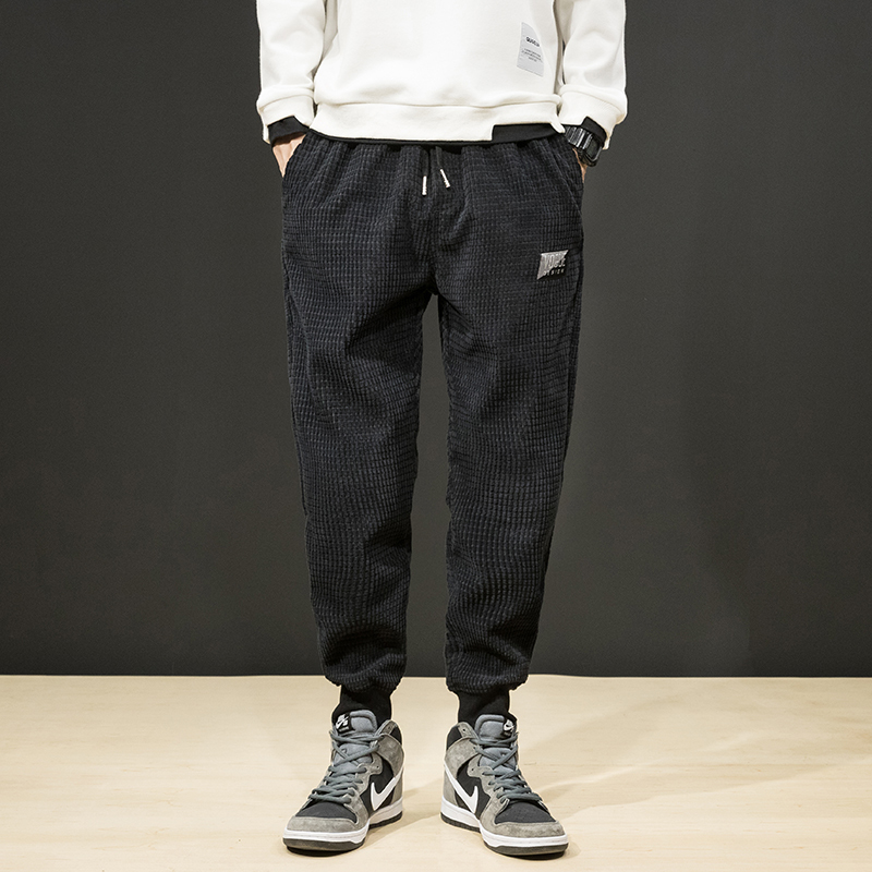 yuansu加绒运动裤男秋冬款休闲长裤直筒灯芯绒加厚裤子潮流百搭男裤外