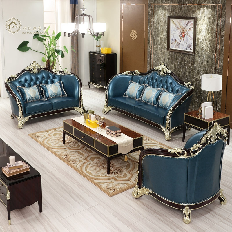欧式真皮沙发组合新古典法式田园花轻奢美式大户型客厅沙发组