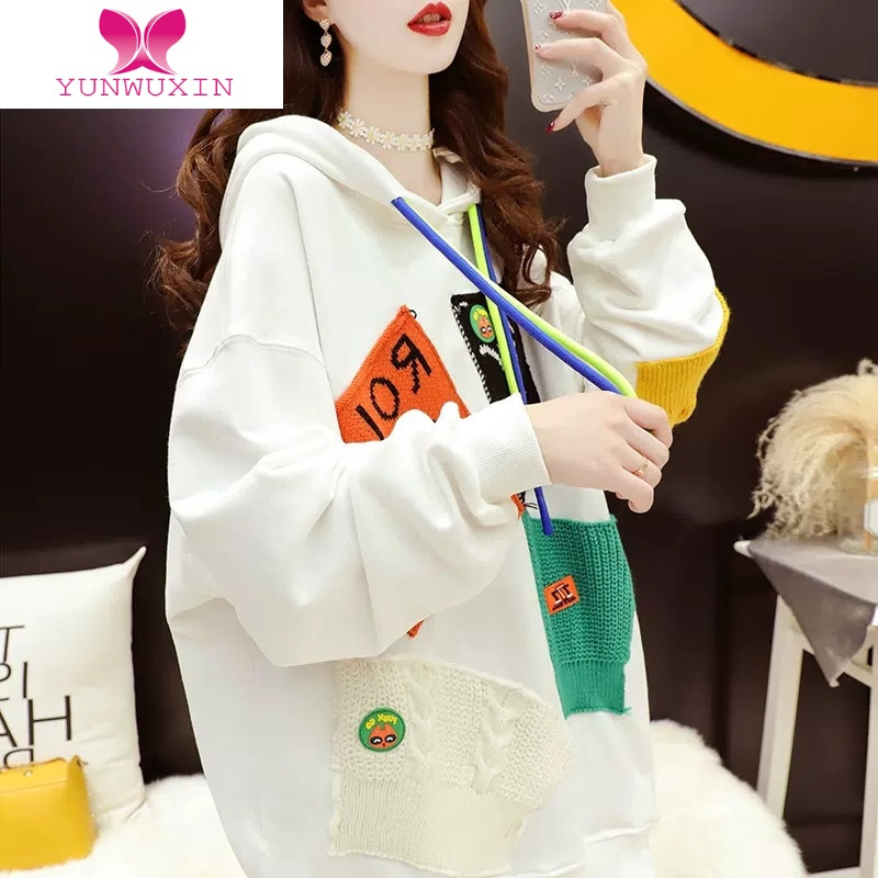 YUNWUXIN中长款大码欧货大版带帽卫衣女遮屁股胖mm潮薄款显瘦2022新款