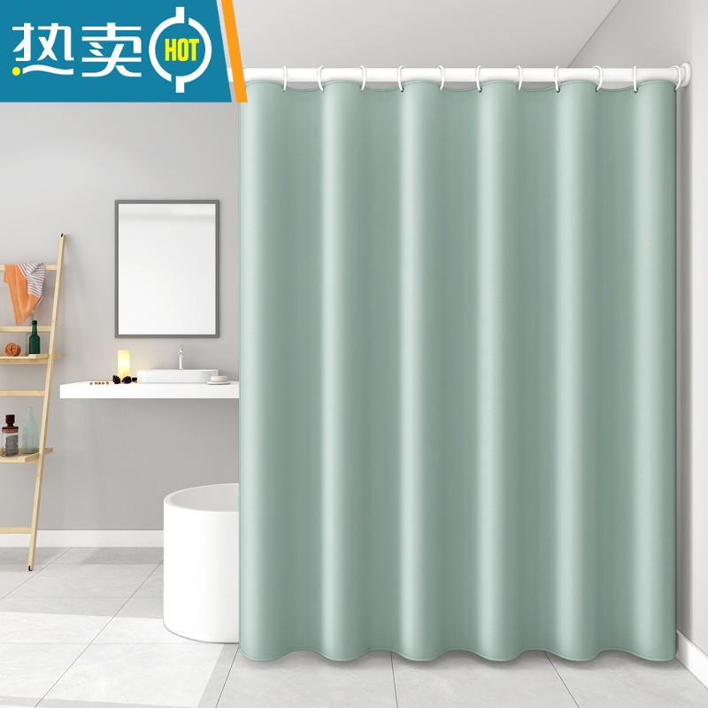 敬平双面防水布帘浴室加厚浴帘隔断帘子卫生间拉帘免打孔门帘窗帘 新莫兰迪灰绿 单帘帘宽80高180厘米+挂环+绑带不带杆
