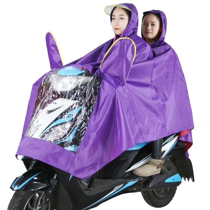 电动车雨衣摩托车雨披透明大帽檐加厚牛津布成人双人雨披