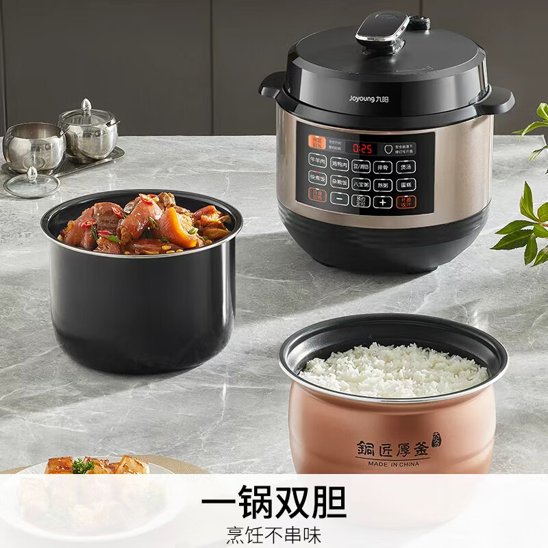 九阳智能双胆电压力锅6L大容量触摸控制1000W预约12小时多功能家用电器高清大图