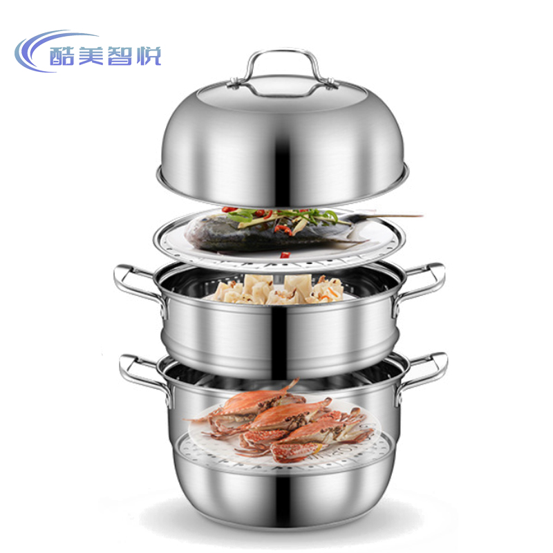 酷美智悦 304三层蒸锅实心把手32cm KM-JZ472 个高清大图