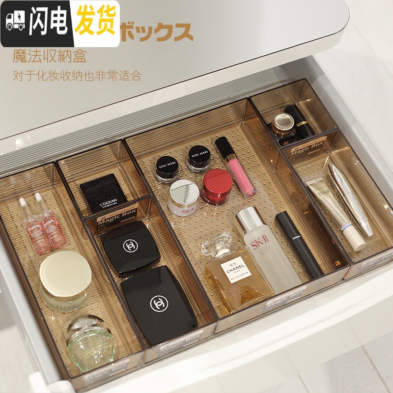 三维工匠厨房抽屉收纳分隔盒格桌面化妆品筷子刀叉餐具透明整理 咖啡-中号储物箱高清大图