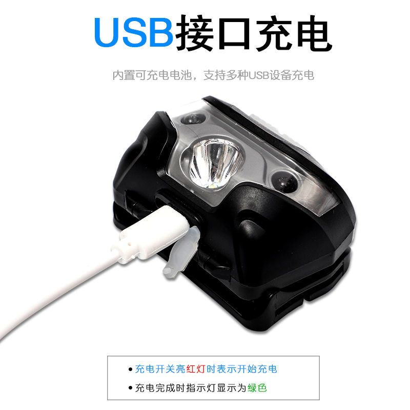 强光感应头灯可充电LED防水夜钓灯头戴式电筒超亮户外夜跑骑行灯 智能感应增强版（电池款黑色) 电池款5小时