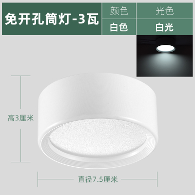 明装筒灯圆形免开孔吸顶客厅卧室玄关背景走廊过道led天花灯射灯 3W白光【白壳】直径7.5cm★高3cm