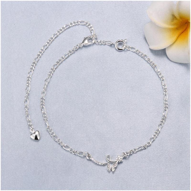 A020 Silver Anklet 气质女脚链镀925纯银饰品防过敏可爱蝴蝶结女送女朋友七夕情人节礼物