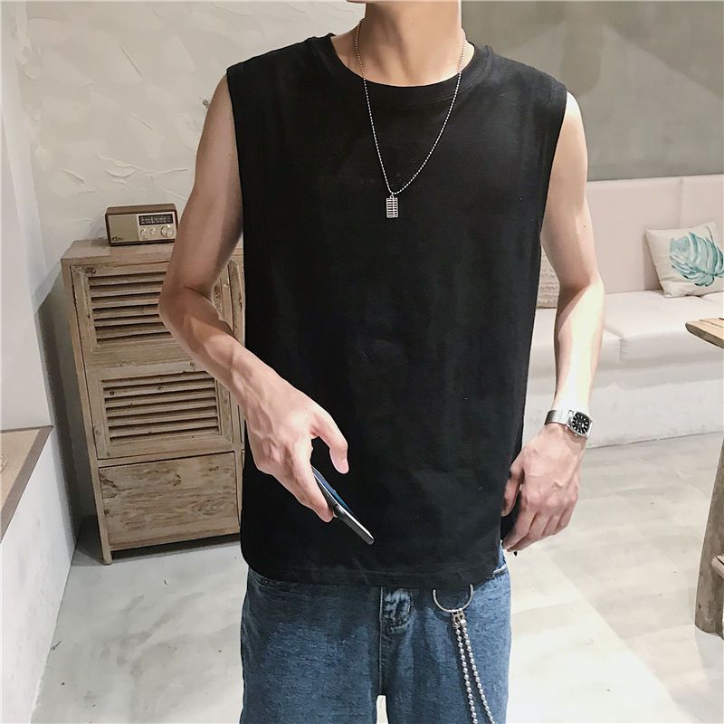 梵克公牛港风无袖T恤男流原宿风ins背心日系纯色运动打底汗衫丅