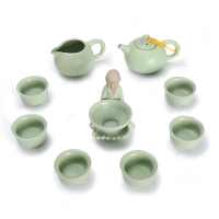 常生源 功夫茶具套装 仿宋汝窑开片 茶壶茶杯陶瓷茶漏整套 泡茶器 福星高照套组
