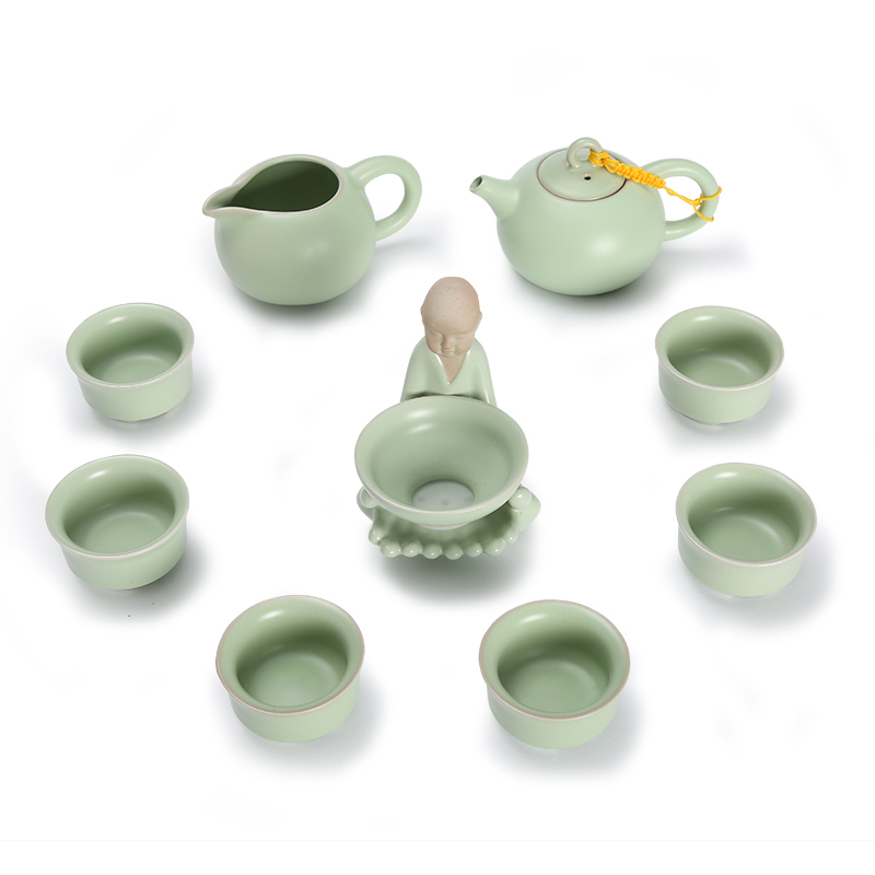 常生源 功夫茶具套装 仿宋汝窑开片 茶壶茶杯陶瓷茶漏整套 泡茶器 福星高照套组