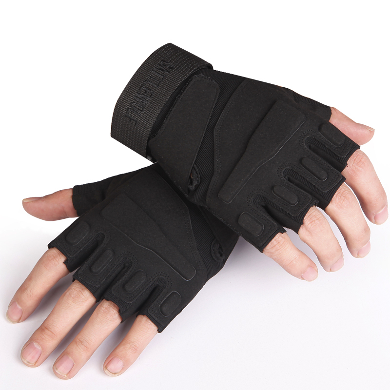 黑鹰半指战术手套男秋冬保暖防风运动健身特种兵骑行霹雳手套露指进口