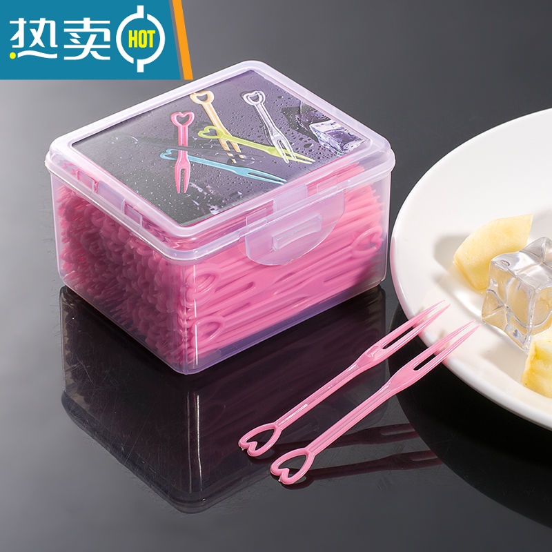 敬平水果叉家庭装水果签塑料水果叉子聚会爱心叉子KTV心形叉子 精美家庭装-心形粉色200支高清大图