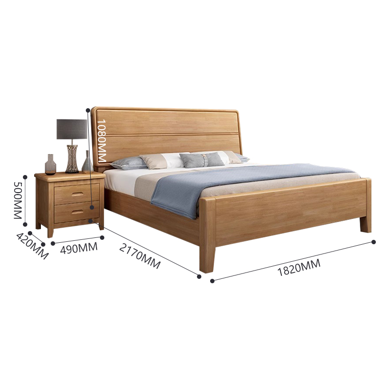 臻远ZY4022912实木床简1.8米床含一个床头柜 榉木色高清大图