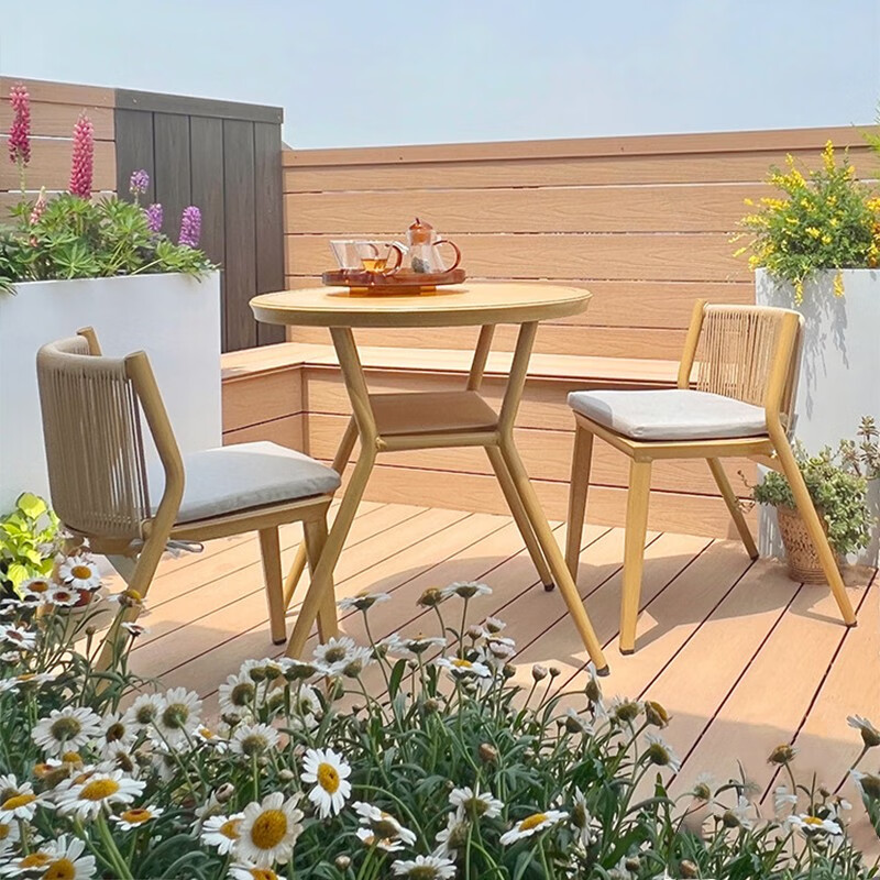 紫叶阳台小桌椅休闲茶桌椅一桌两椅现代简约网红小户型阳台收纳桌椅高清大图