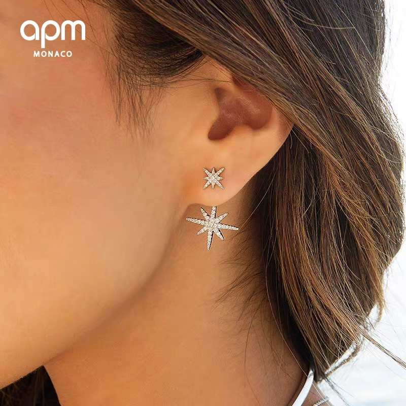 [直营]apm MONACO六芒星925银镶晶钻不对称女士耳钉耳坠耳环送恋人AE10596OX