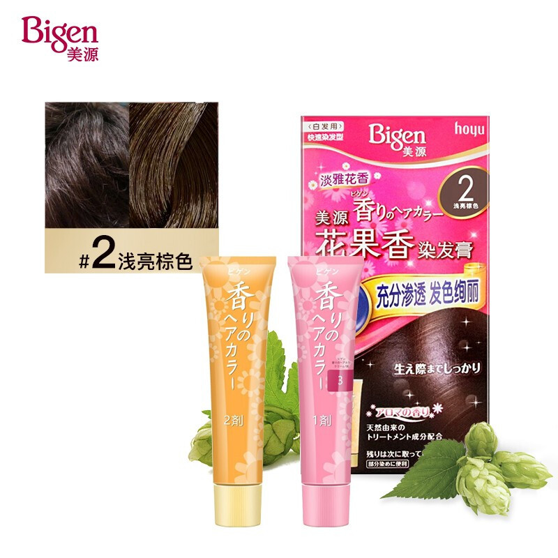 美源H0YU日本原装进口染发剂Bigen染发霜染发膏花果香遮盖白发自己在家染 2浅亮棕色
