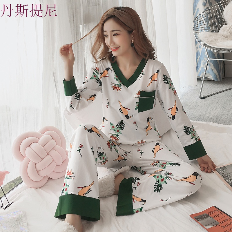 睡衣女秋季长袖纯棉套装薄款可外穿韩版宽松甜美可爱春秋全棉