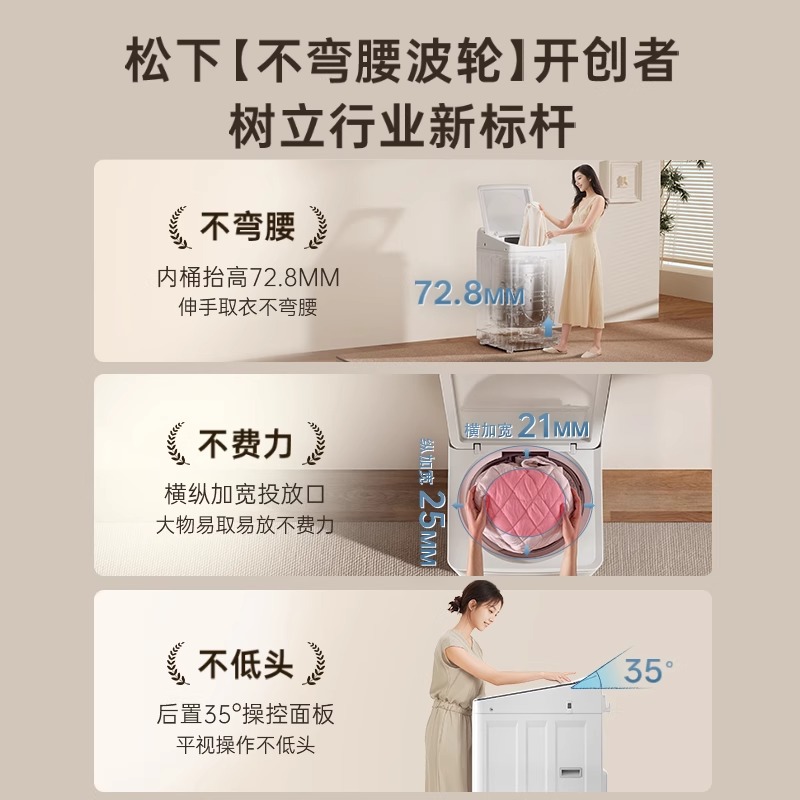 [不弯腰新品]松下白月光4.0Ultra洗衣机10KG家用全自动波轮XQB100-U5R1高清大图