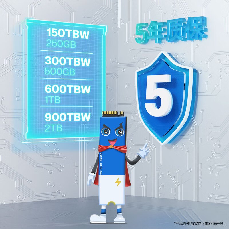 西部数据WD1TB SSD固态硬盘 M.2(NVMe协议) SN580 PCIe4.0 2280笔记本电脑台式储存硬盘