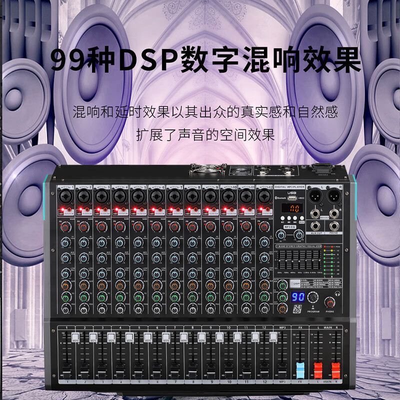 润普Runpu RP-TY12-G200W 专业调音台功放一体机12路调音台200w功放多功能MP3播放器带录音功能QY高清大图