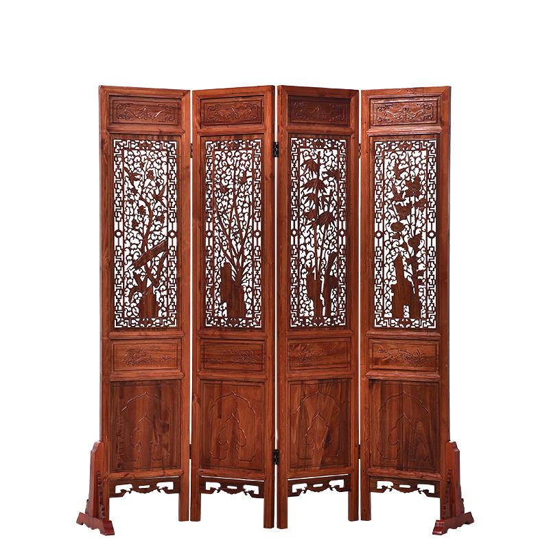 BONJEAN中式屏风隔断折屏推拉玄关办公室实木屏风镂空客厅移动高清大图
