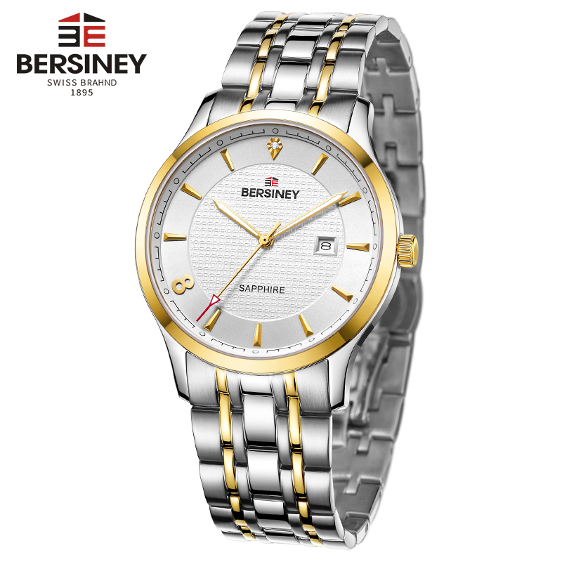 BERSINEY(波西尼)简约商务手表男女石英表防水时尚情侣表钢带大表盘腕表夜光针 伯恩系列