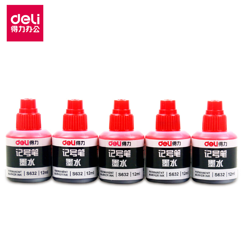 得力(deli) S632 记号笔墨水 大头笔墨水 油性笔墨水 红色 12ml/瓶
