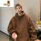 YANXU纯黑色排扣卫衣男款500g硬挺无抽绳连帽美式外套oversize