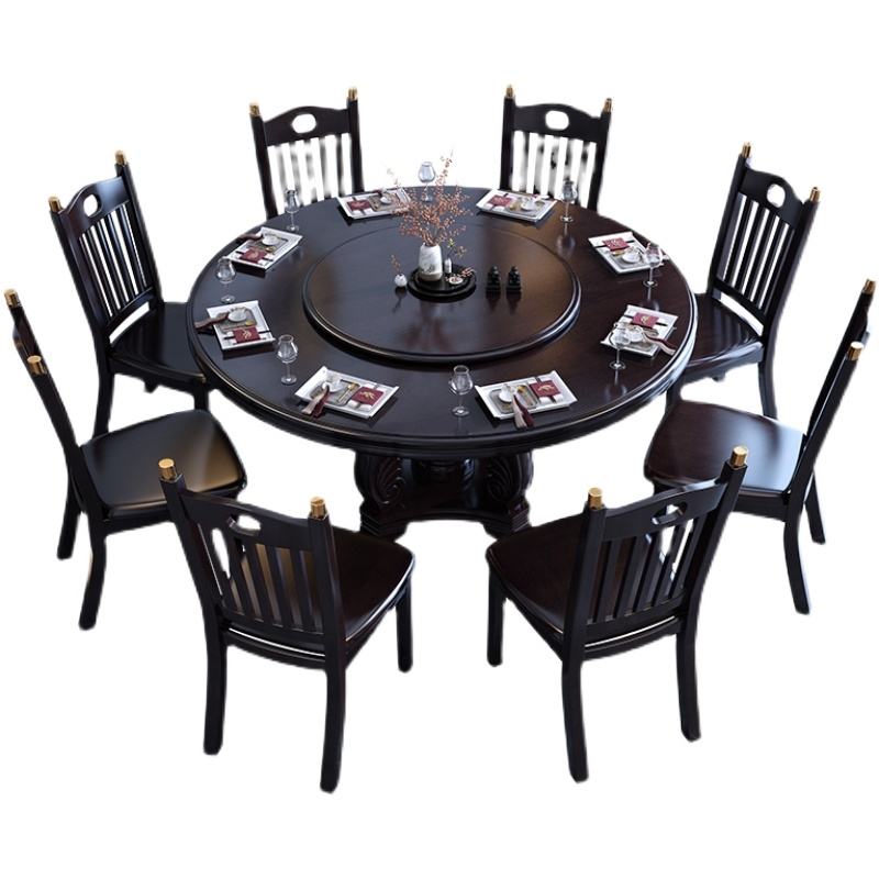 符象18米圆餐桌新中式实木圆形餐桌椅组合带转盘家用大圆桌现代简约