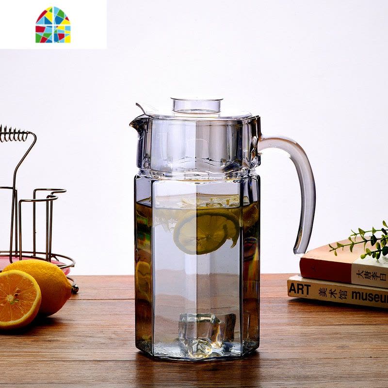 玻璃水壶耐热家用现代凉水杯大容量果汁饮料壶加厚套装创意ins风 FENGHOU 兰色八角壶1.1L(兰盖)+垫凉水壶图片