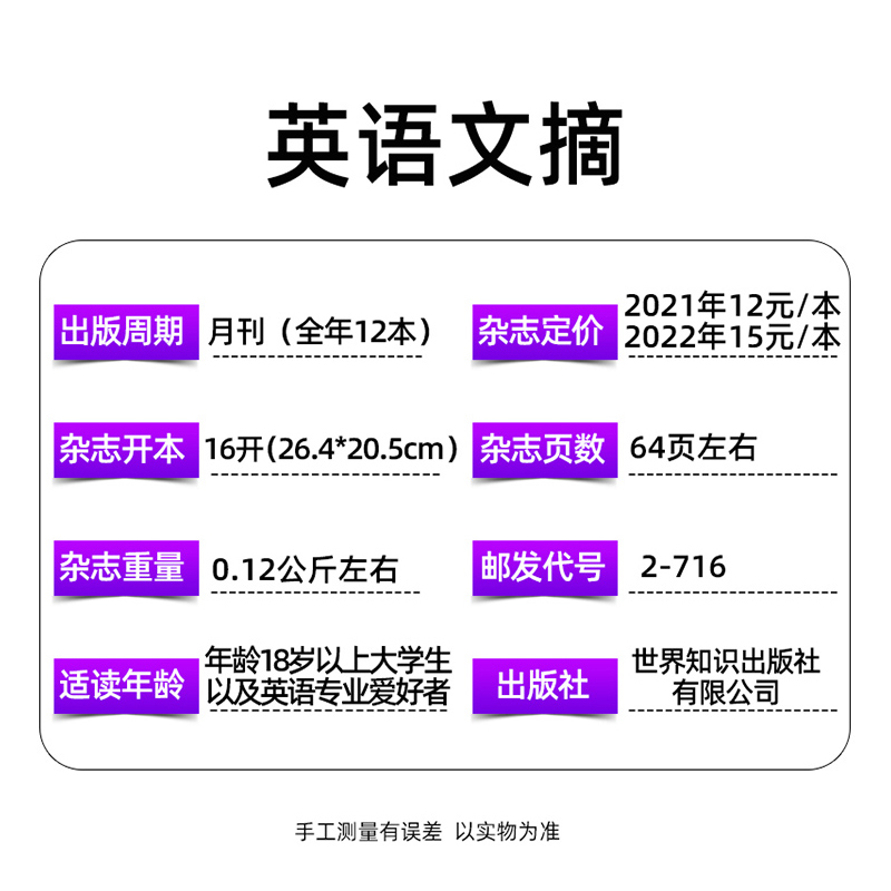 1[全年订阅+送4本]23年9月-24年8月 [正版]送4个本英语文摘杂志 2023年-2024年全年订阅大学生中英双语高清大图