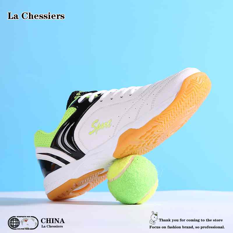La Chessiers户外2024新款网球鞋男鞋透气减震训练球情侣鞋运动休闲鞋大码 白绿 45码
